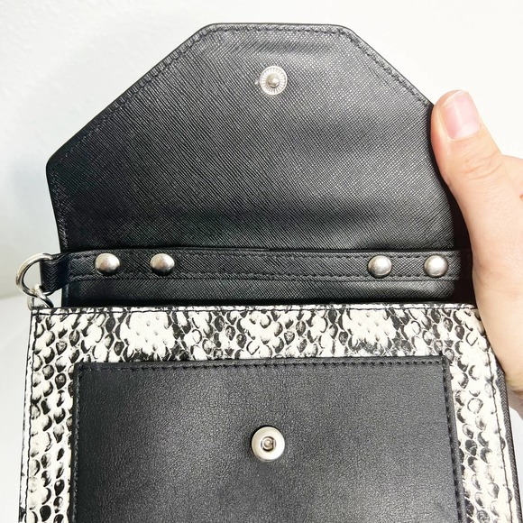 Nine West Black White Snakeskin Foldover Convertible Clutch Crossbody Bag - Picture 7 of 10